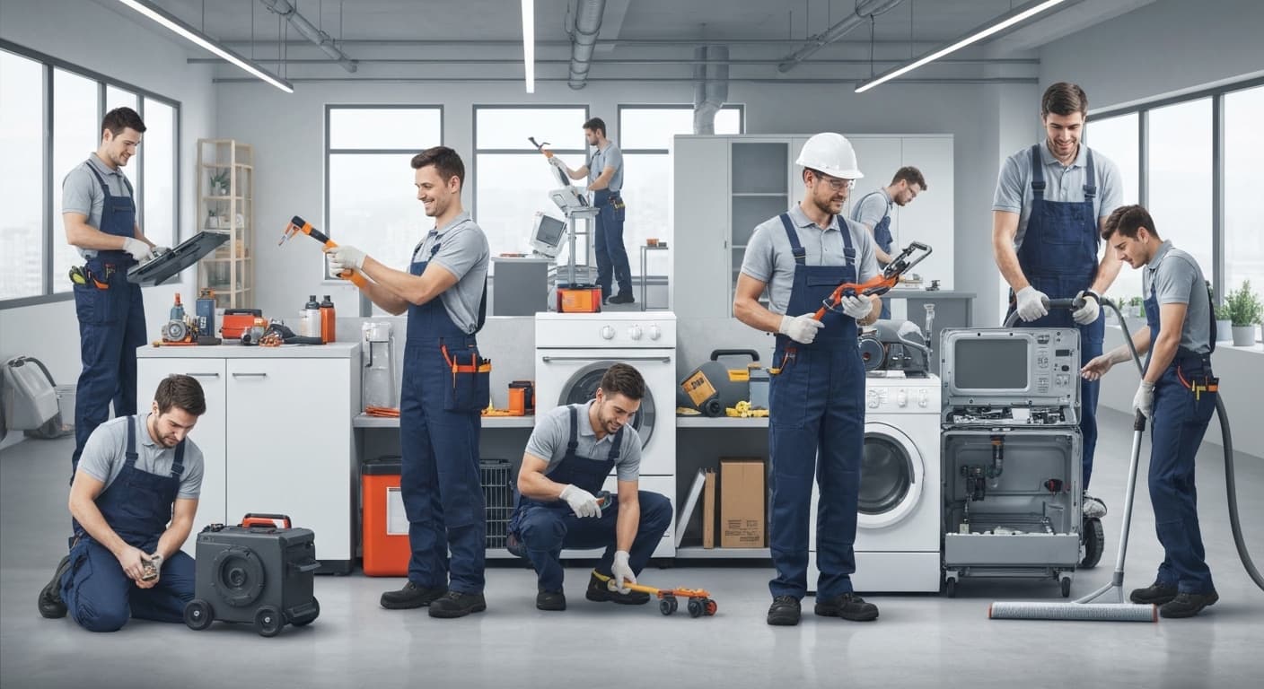 Technicians working on various services